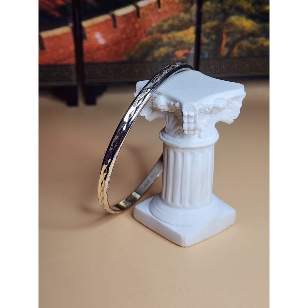 Vintage Designer‎ MONET Silver Plate Geometric Thin Bangle Bracelet Shabby Sheik
